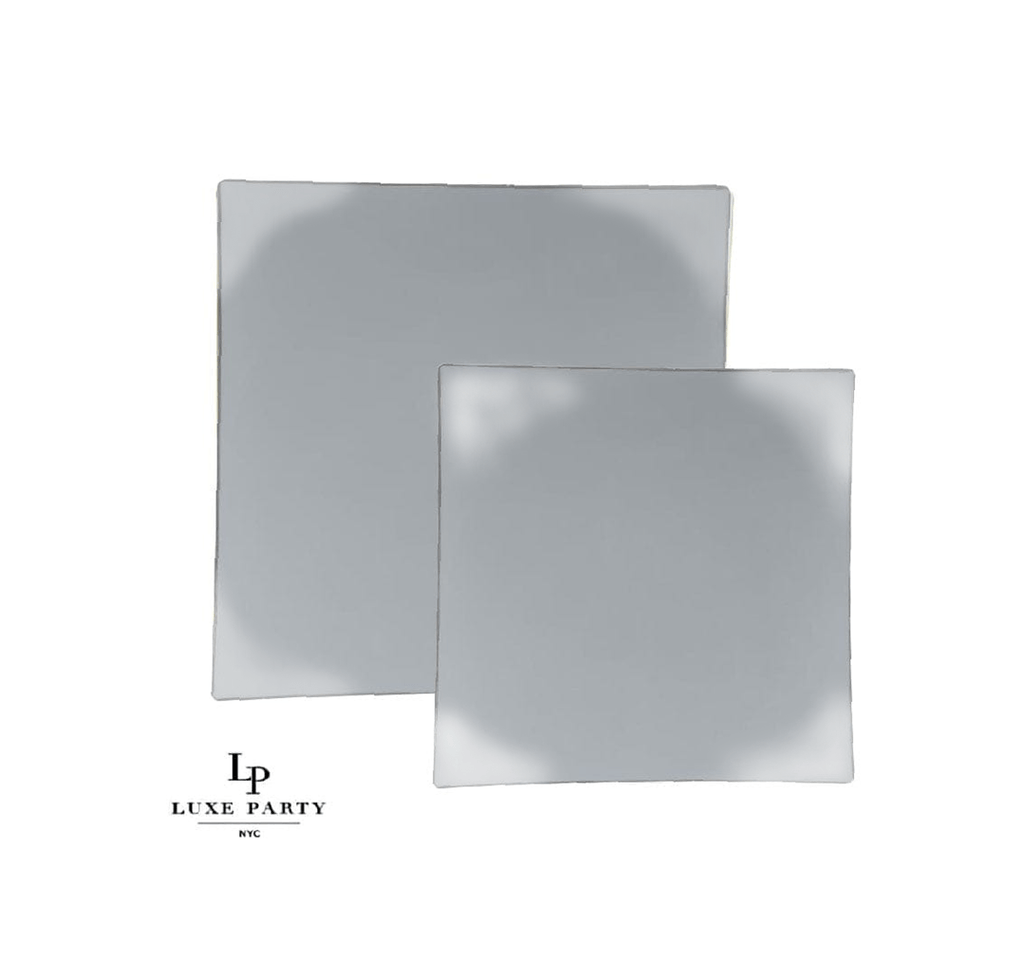 Square Grey • Silver Plastic Plates | 10 Pack