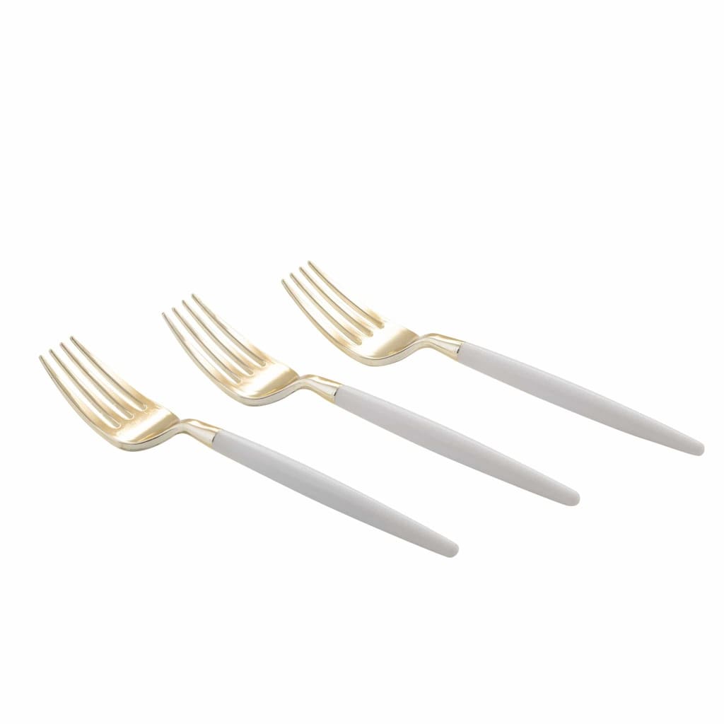 White and Gold Plastic Mini Forks | 20 Forks