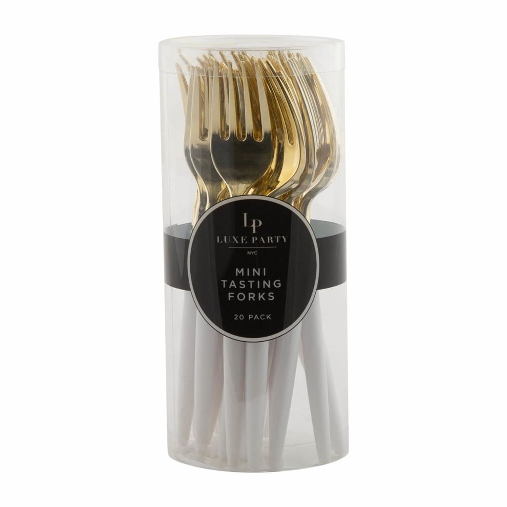 White and Gold Plastic Mini Forks | 20 Forks