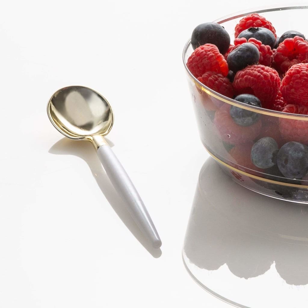 White and Gold Plastic Mini Spoons | 20 Spoons