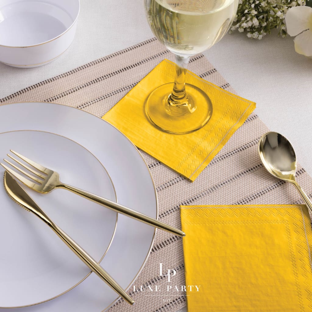 Yellow with Gold Stripe Paper Cocktail Napkins | 20 Napkins